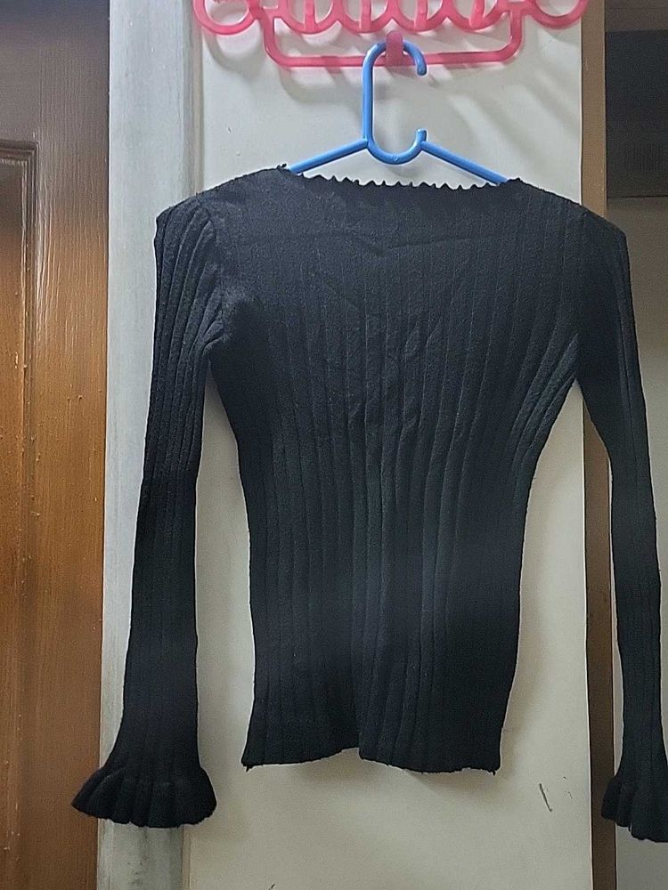 Black Ribbed Knit Top
