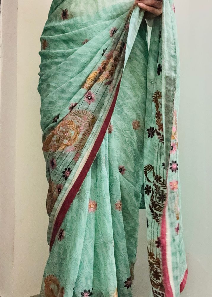 Embroidered Mirror Work Saree