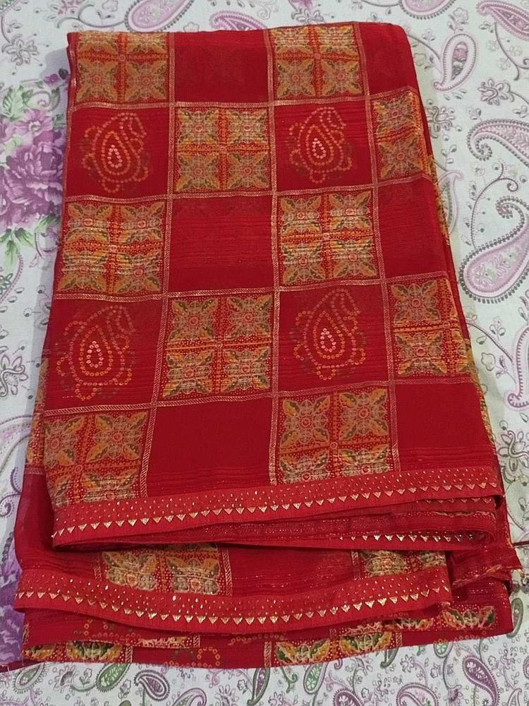 Red Bandhani Saree