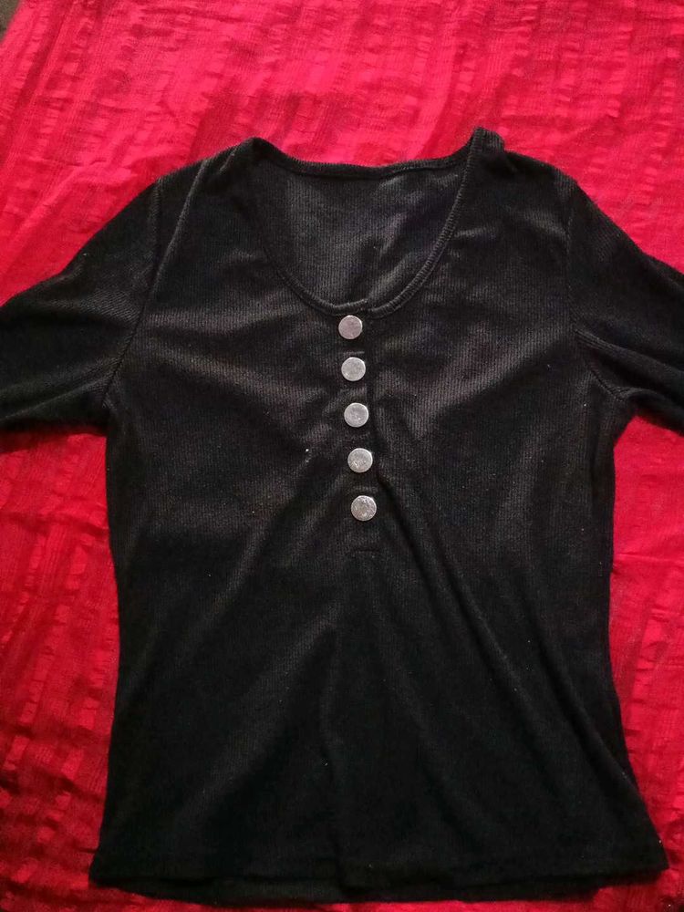 Black Button-Down Top