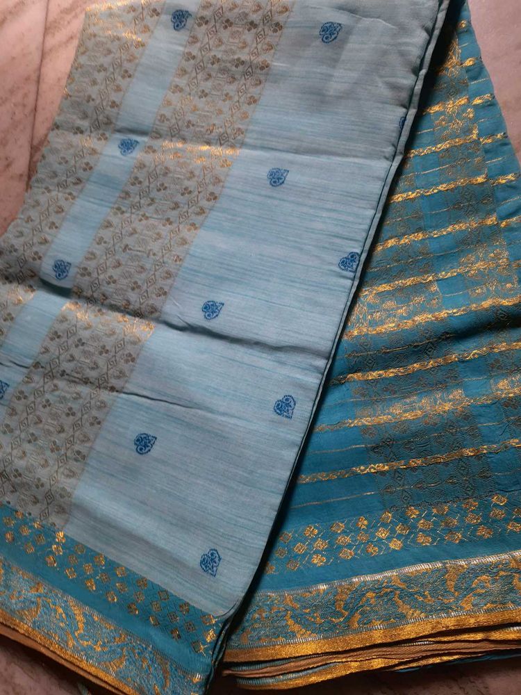 Light Blue Handloom Tant Benarasi Saree
