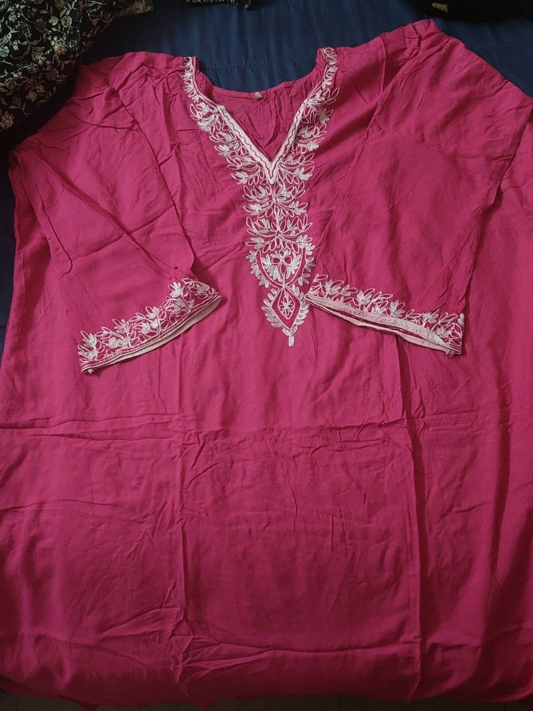 Unused Cotton Kurta With White Embroidery