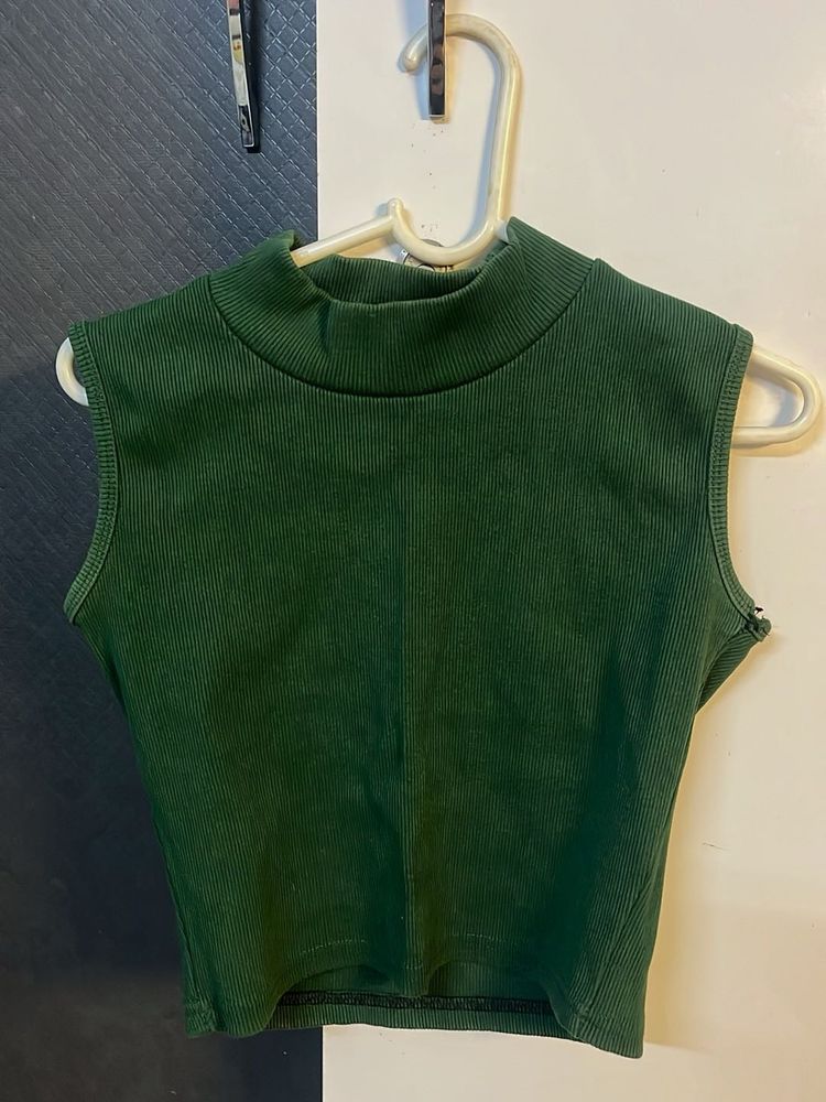 Bottle Green ribbed stretchy tank top