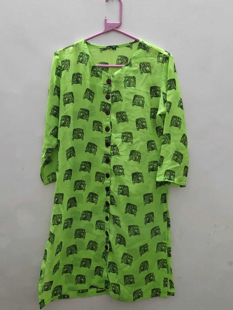 Digital Printed Women Neon Green Kurta