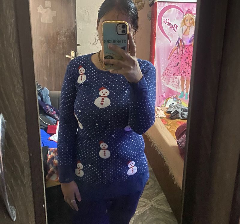 Snowman Print Pullover Sweater