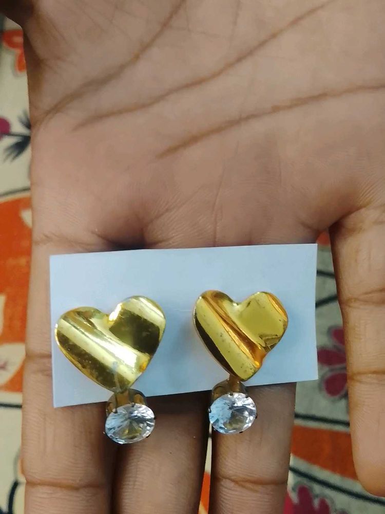 Heart &amp; Crystal Drop Earrings