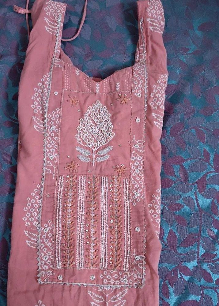Peach Color Kurta / Kurti With Pearl Beads Work