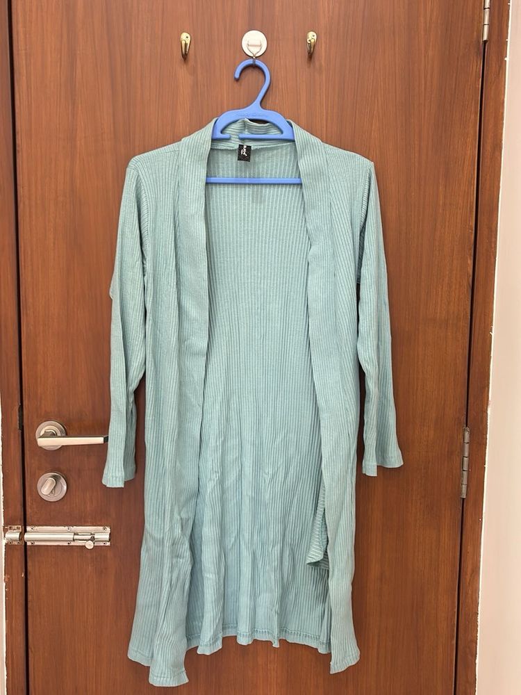 Mint Green Ribbed Knit Cardigan