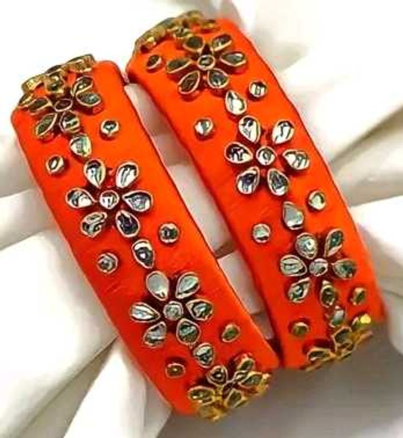 Orange Kundan Bangles