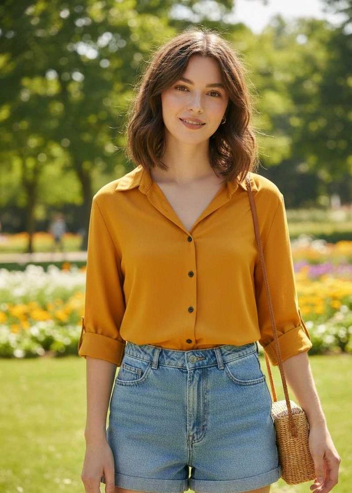 Mustard Button-Down Shirt Top