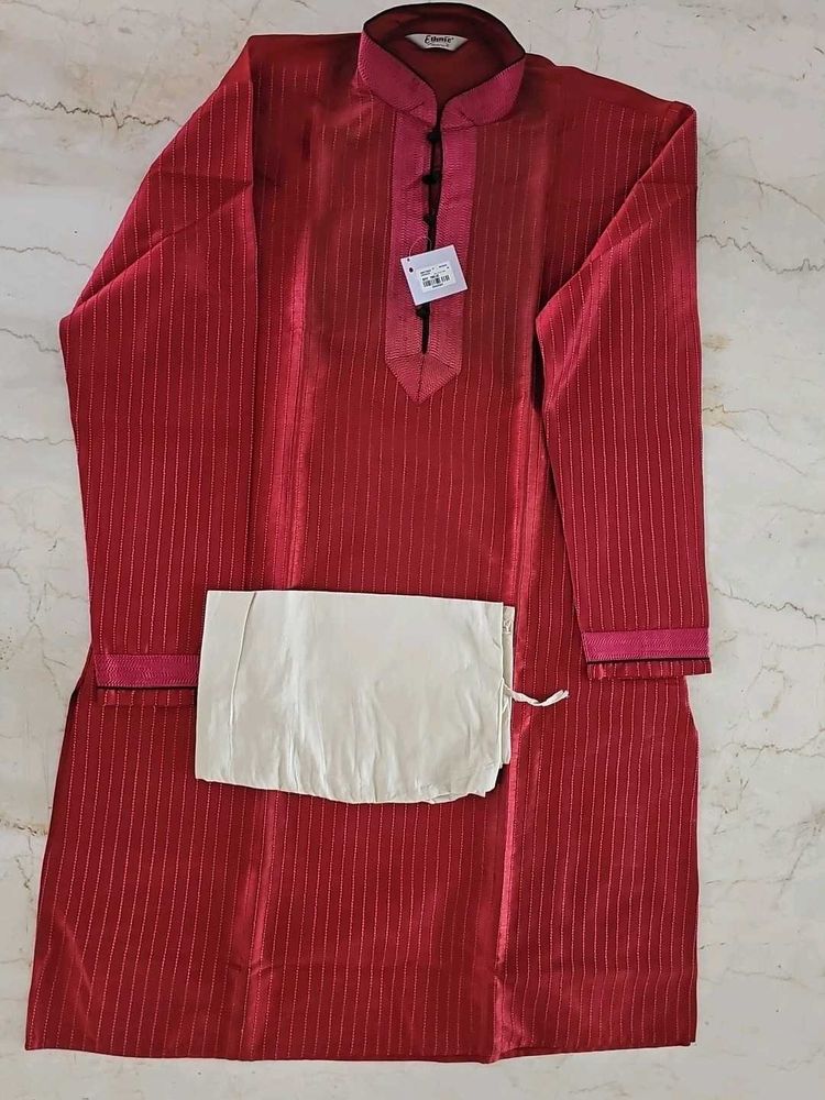 Maroon Striped Kurta Set