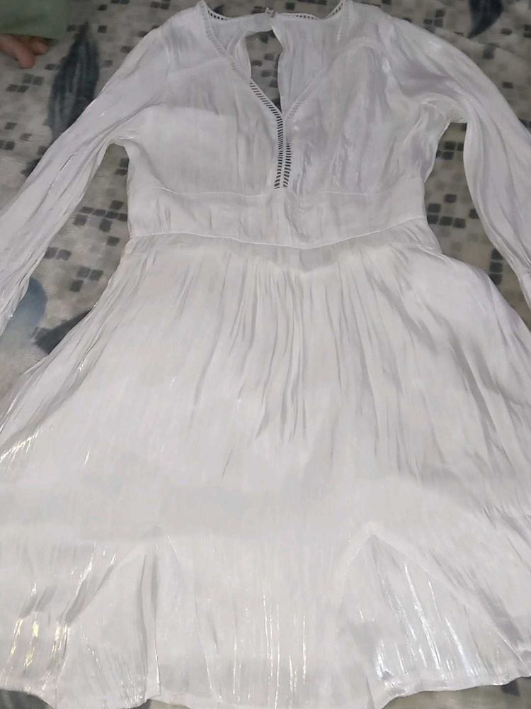 White Long Sleeve Fit &amp; Flare Backless Dress