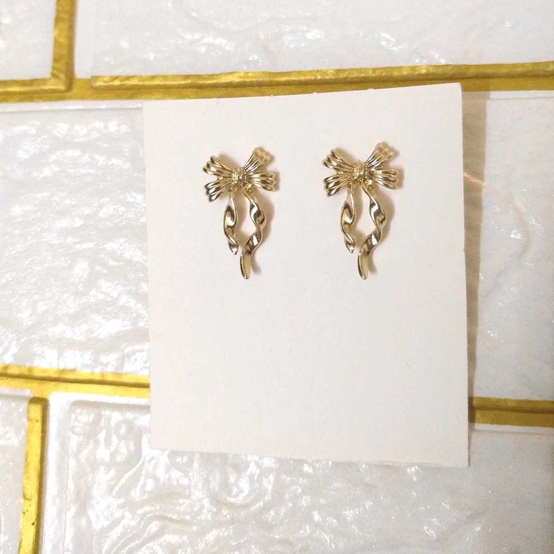 Bow Drop Earrings - Gold Tone