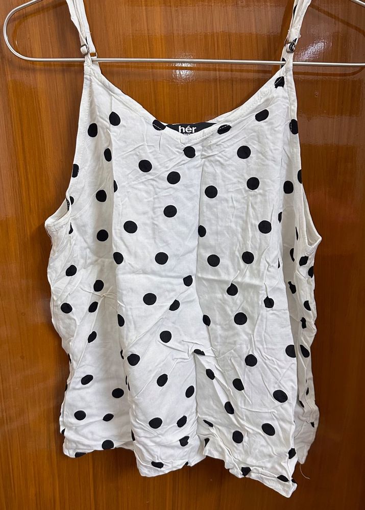 Cute White Top With Polka Dots