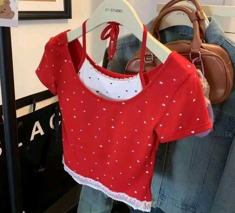 Aesthetic Imported Lace Trim Top♡