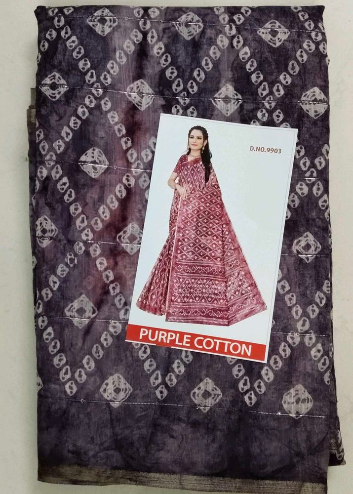 Purple Cotton Saree with Diamond Pattern