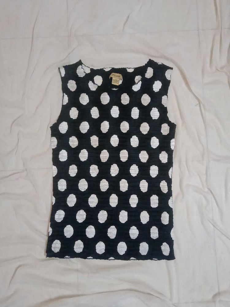 Polka Dot Sleeveless Top Stretchable Polysilk