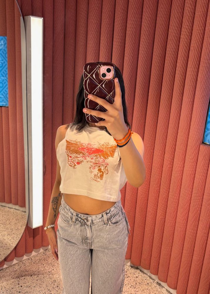 A Biege Boxy Cropped Sleeveless Top
