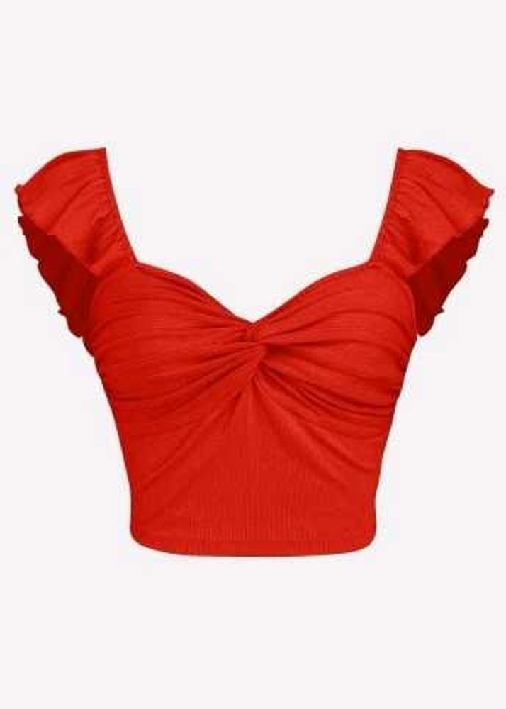 Heart Neck Twist Ribbed Top