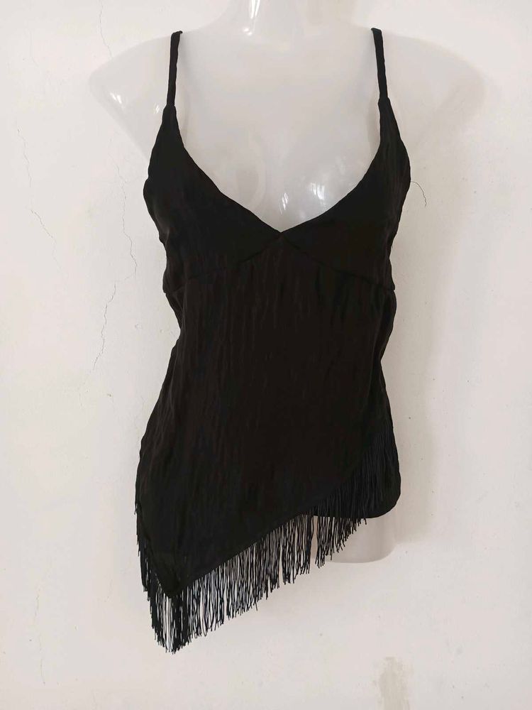 Black Fringe Detail Tank Top