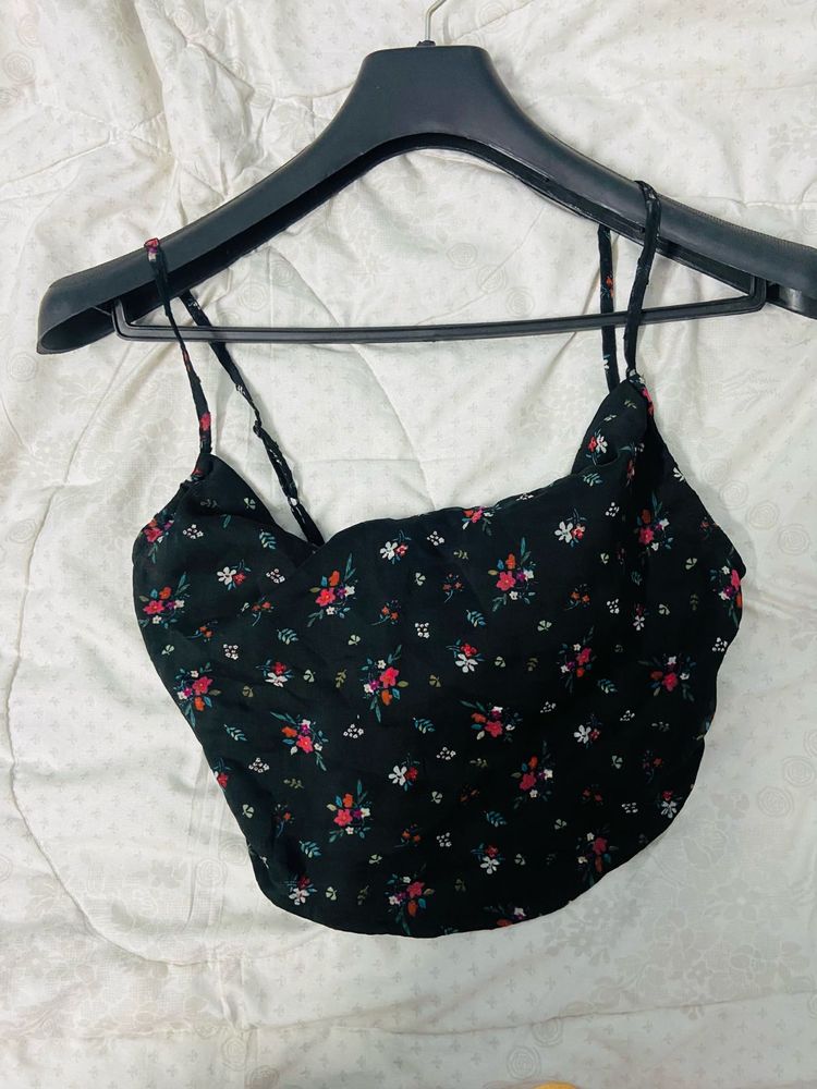 Cowl Neck Crop Top With Floral Print