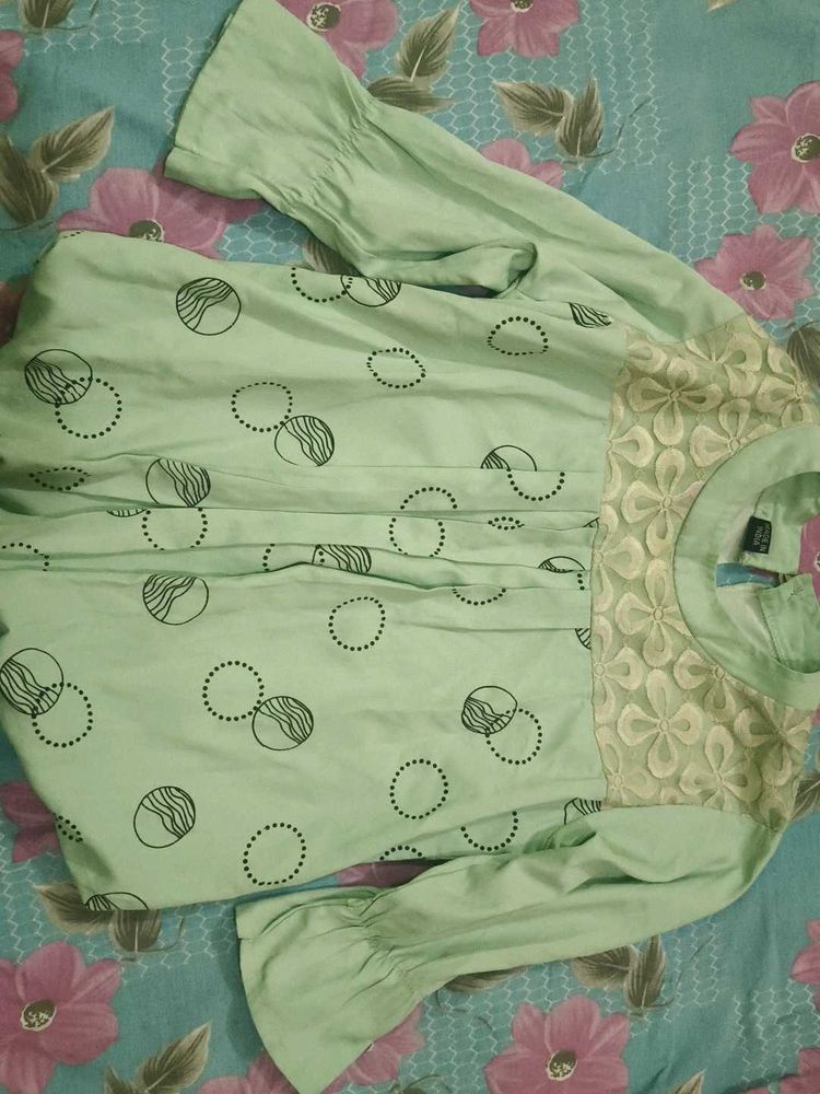 Mint Green Circle Print Top