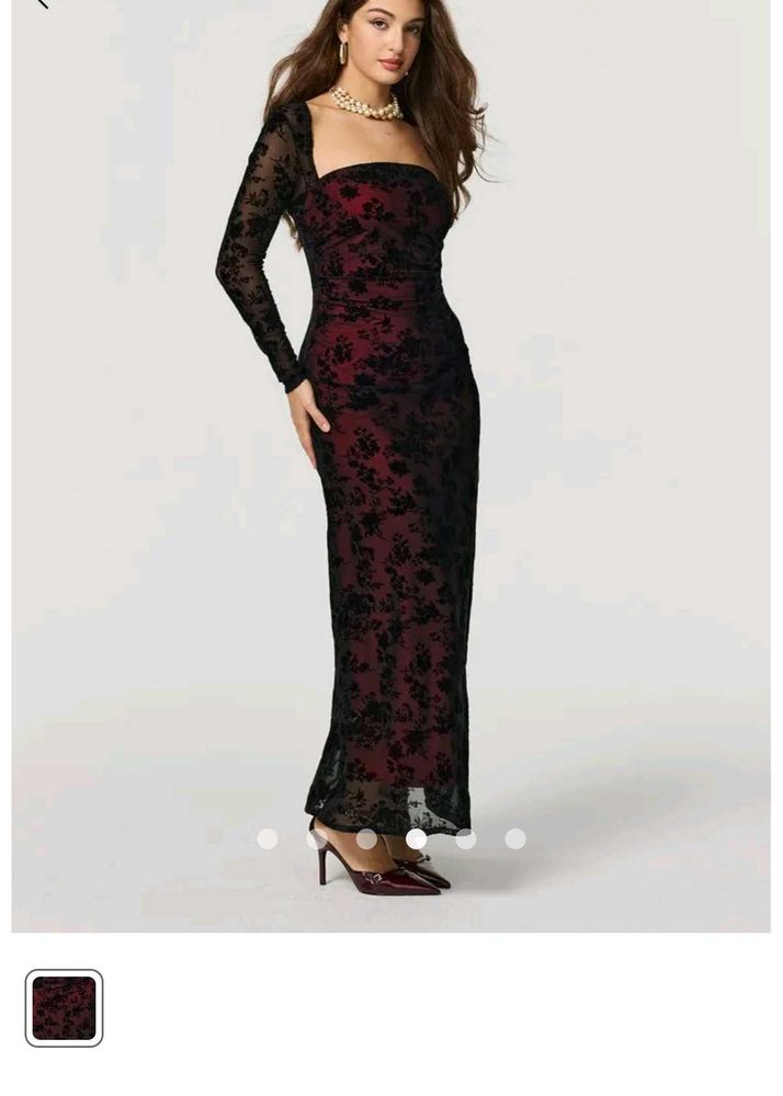 Elegant Black Floral Velvet Dress