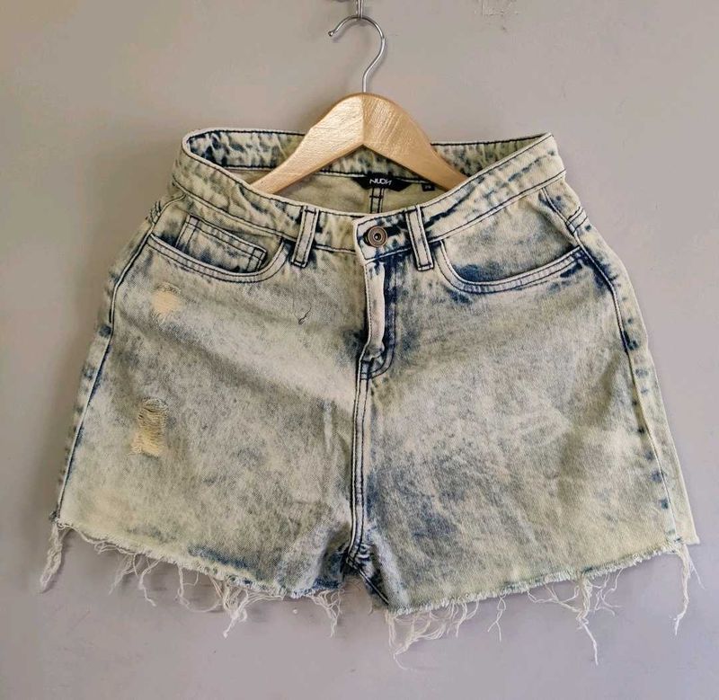 WESTSIDE ACID WASH DENIM SHORTS
