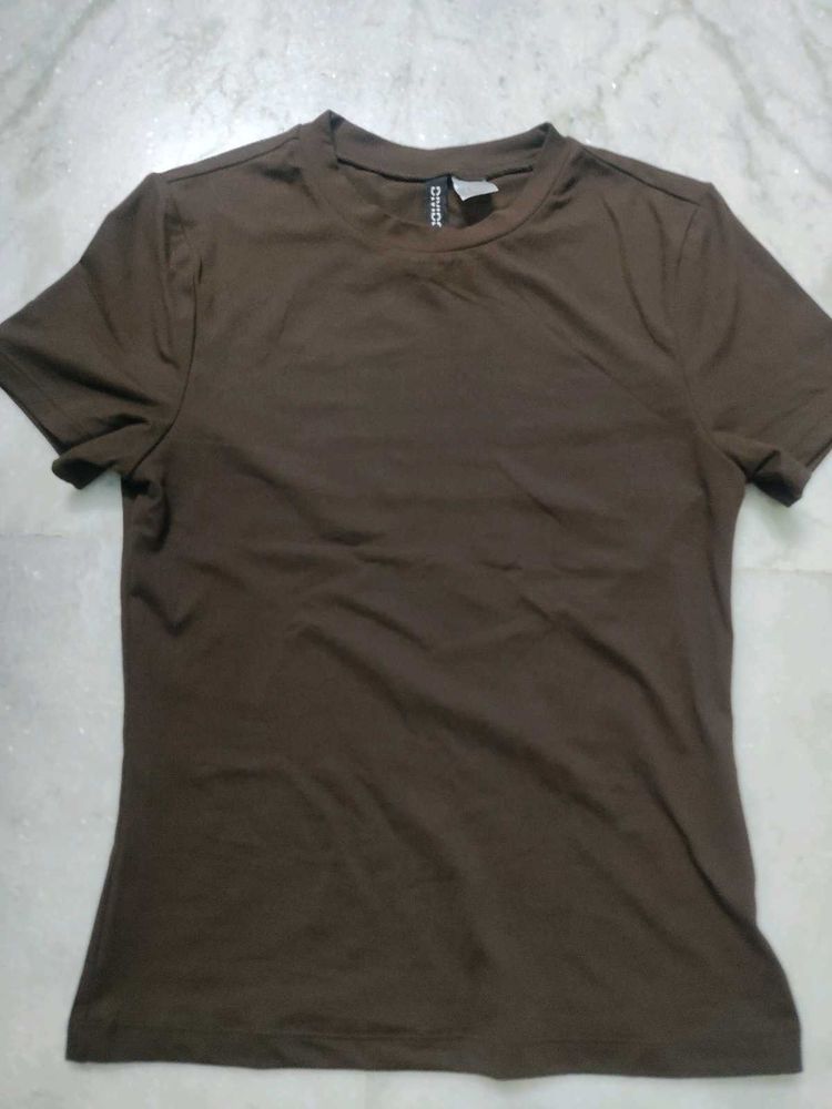Brown H&amp;M Microfibre T-Shirt
