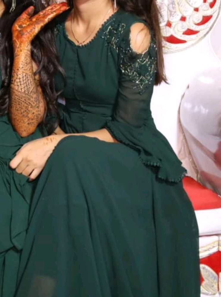 Dark Green Long Anarkali Gown For Women