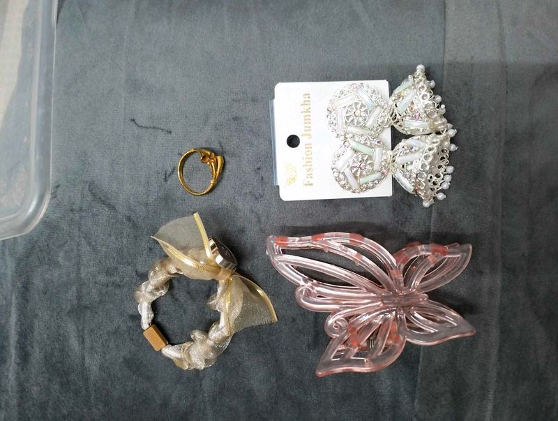 Accessory Bundle: Ring, Hair Ties, Earrings, Clip