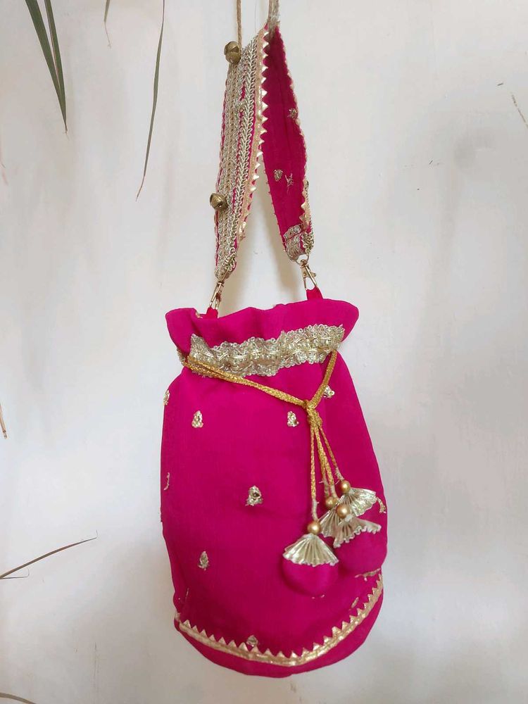 Pink &amp; Gold potli bag