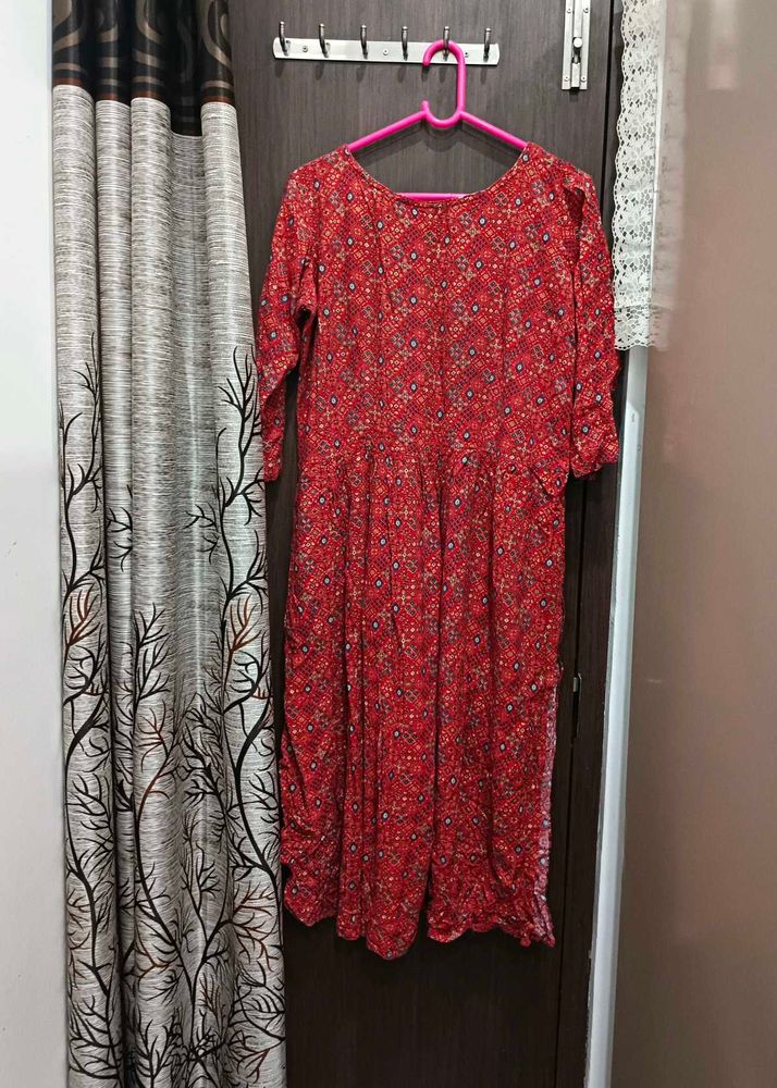 Red Printed Naira Kurta