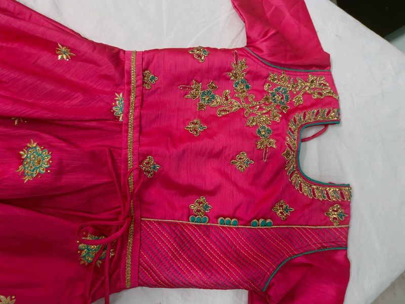 Pink Frock .28 Size New.Green Gold Pink Design Front Side.