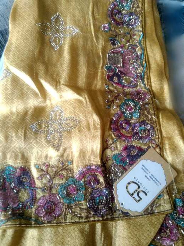 Heavy Calcutta work branded silk saree