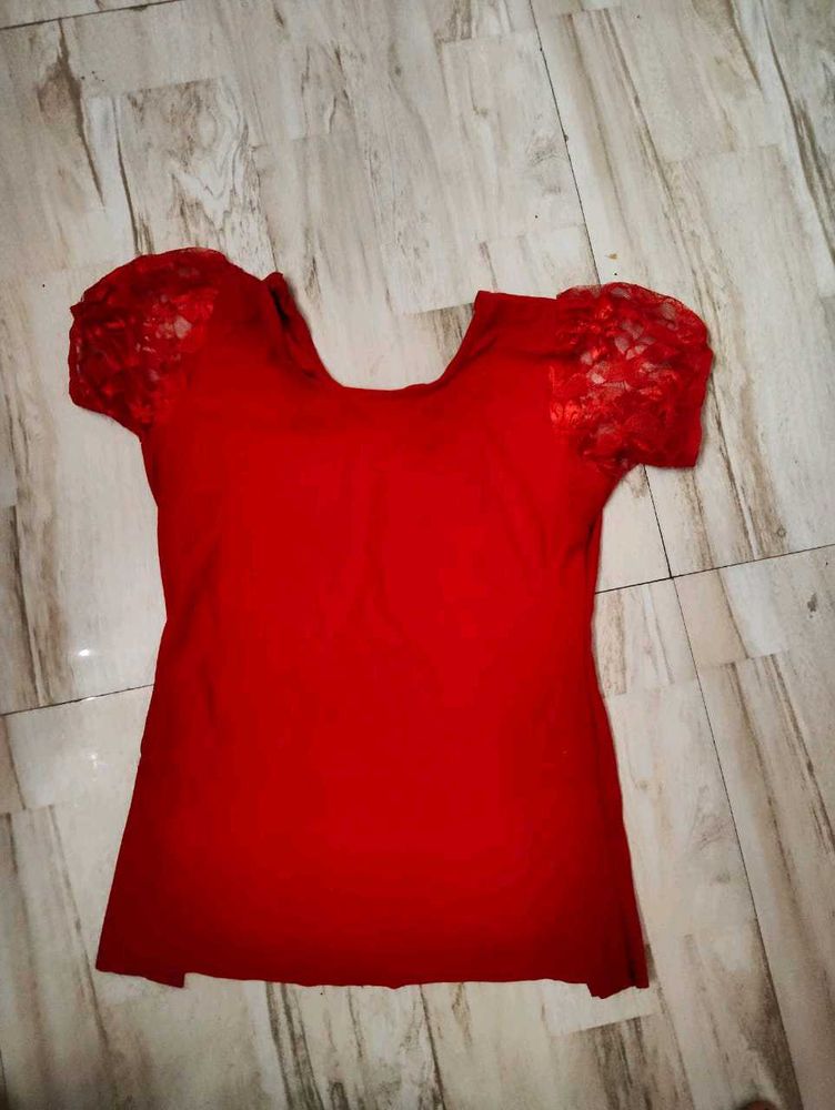 Red Lace Sleeve Top