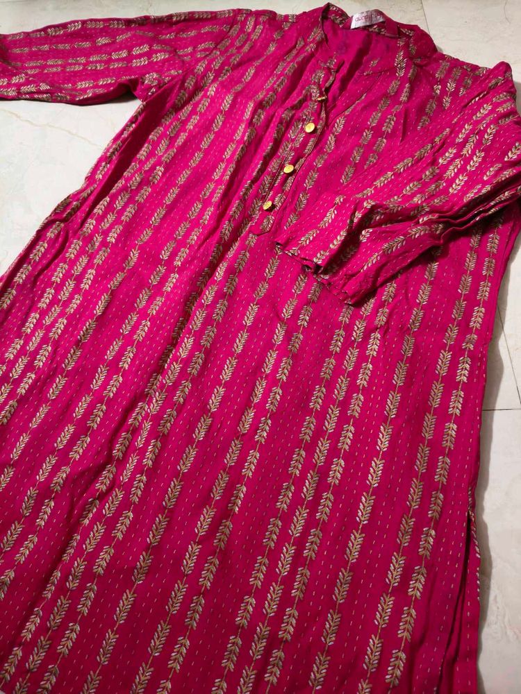 Pink &amp; Gold Patterned Kurta