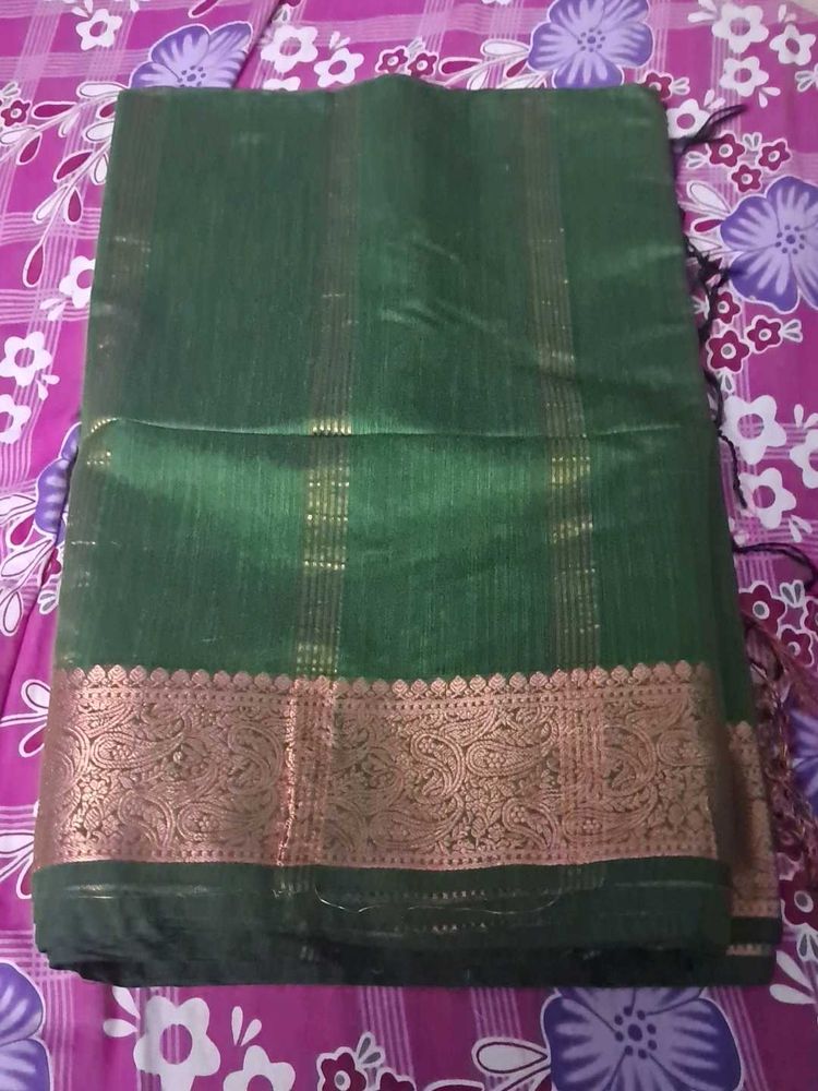 Emerald Green Saree with Gold Border