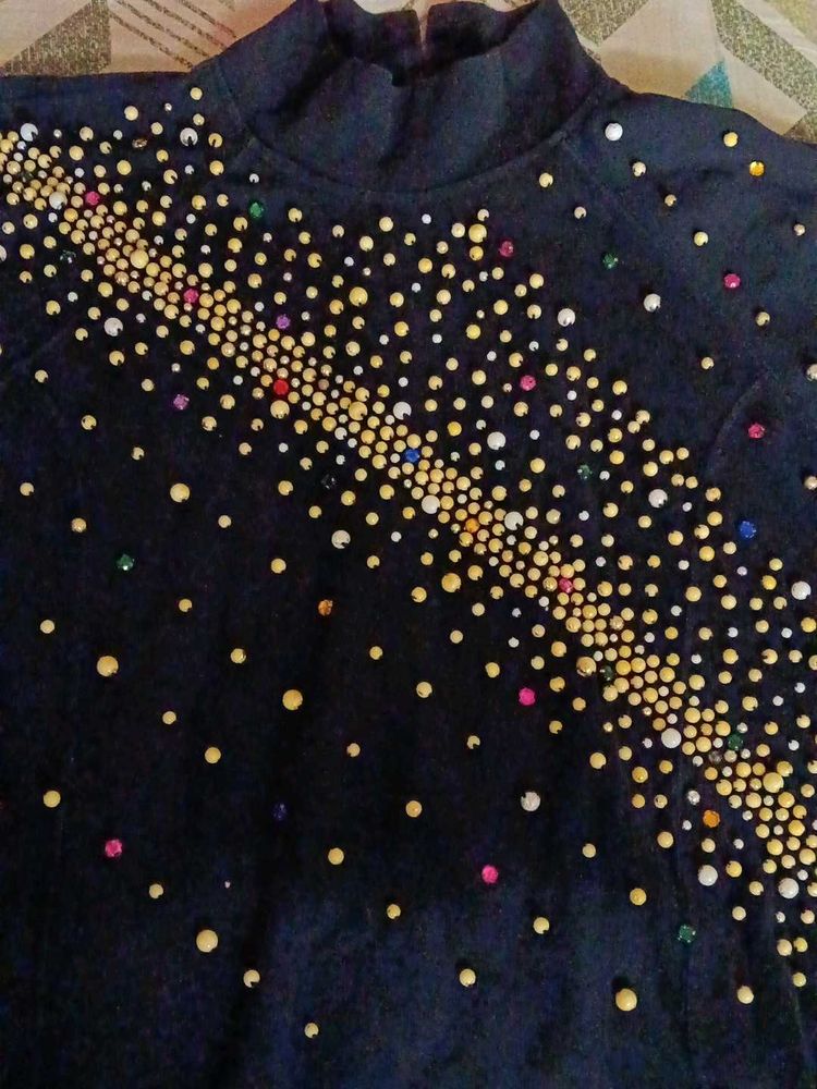 Embellished Turtleneck Top