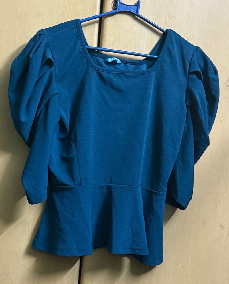 Blue Puff Sleeve Top