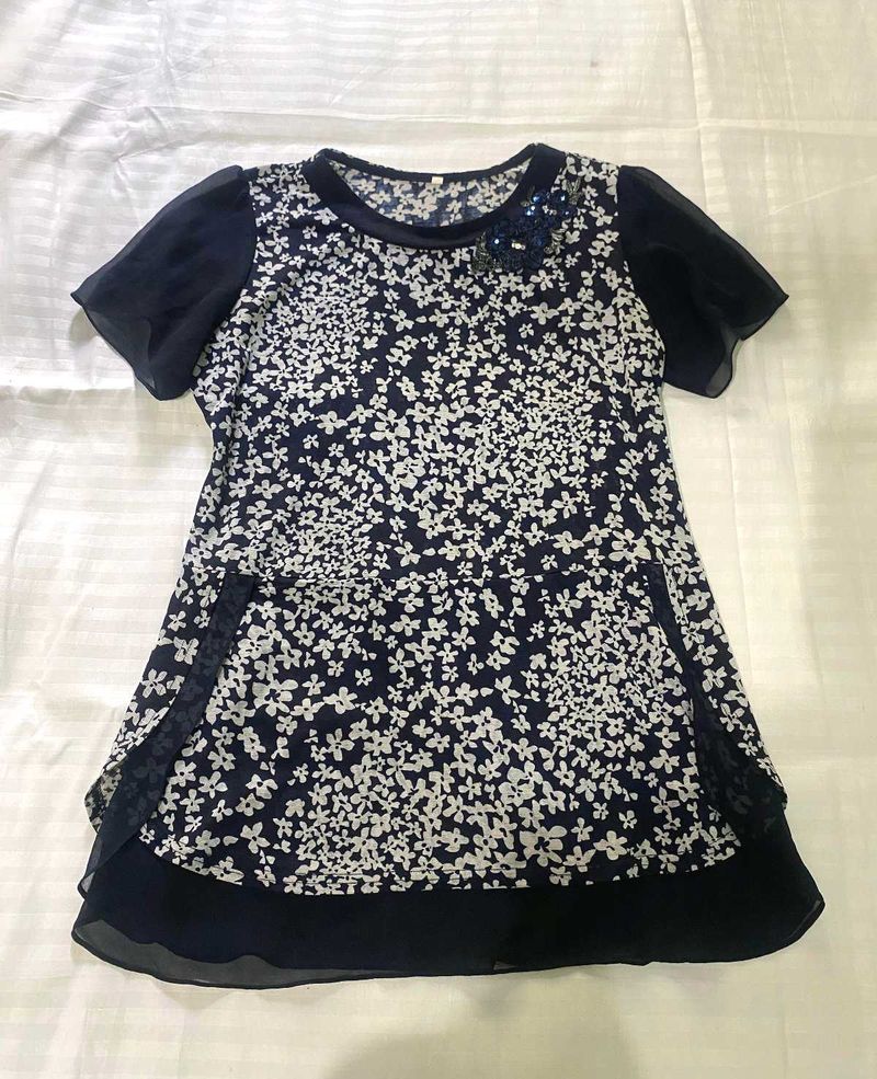 Floral Print Top with Sheer Sleeves