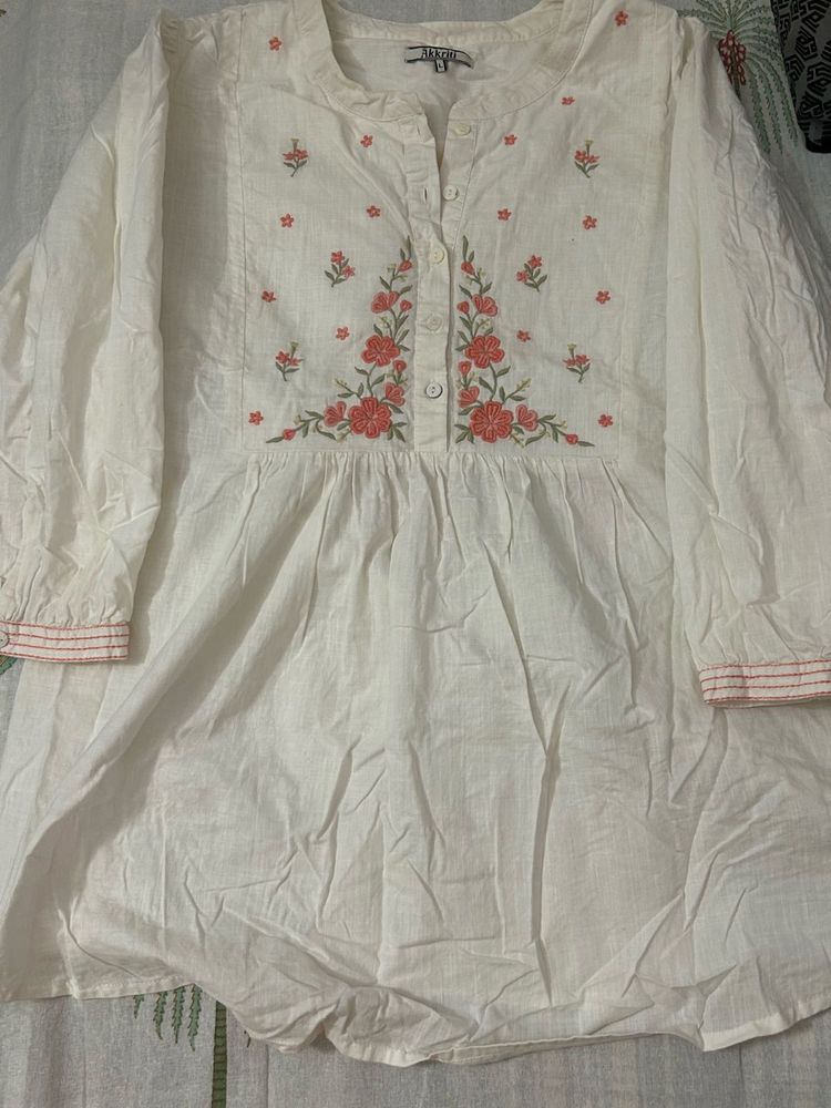 White Embroidered Tunic Top