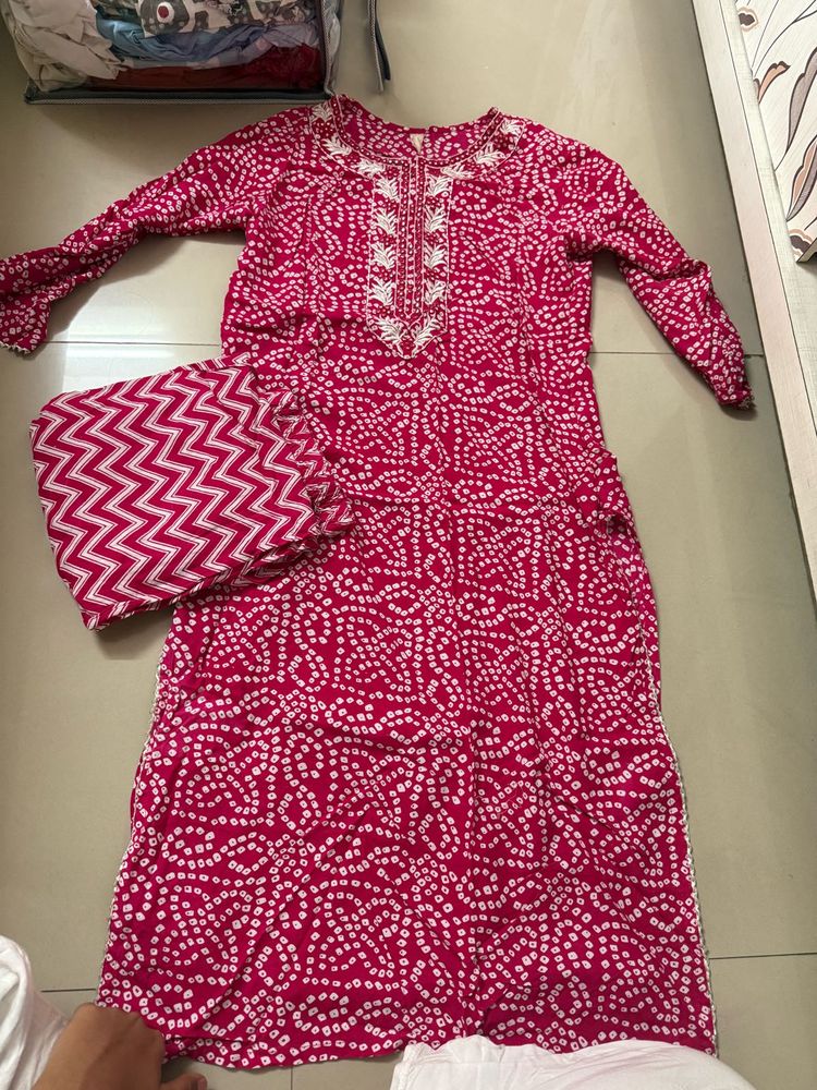 Pink Bandhani Kurta Set