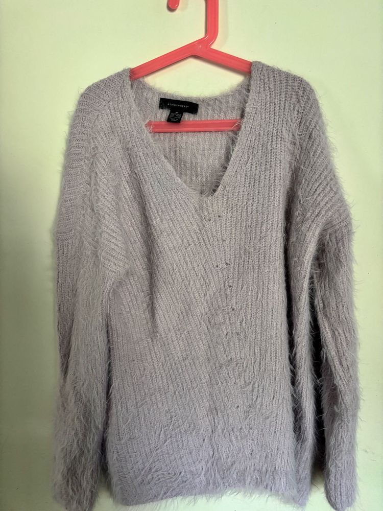 Lavender Fuzzy V-Neck Sweater