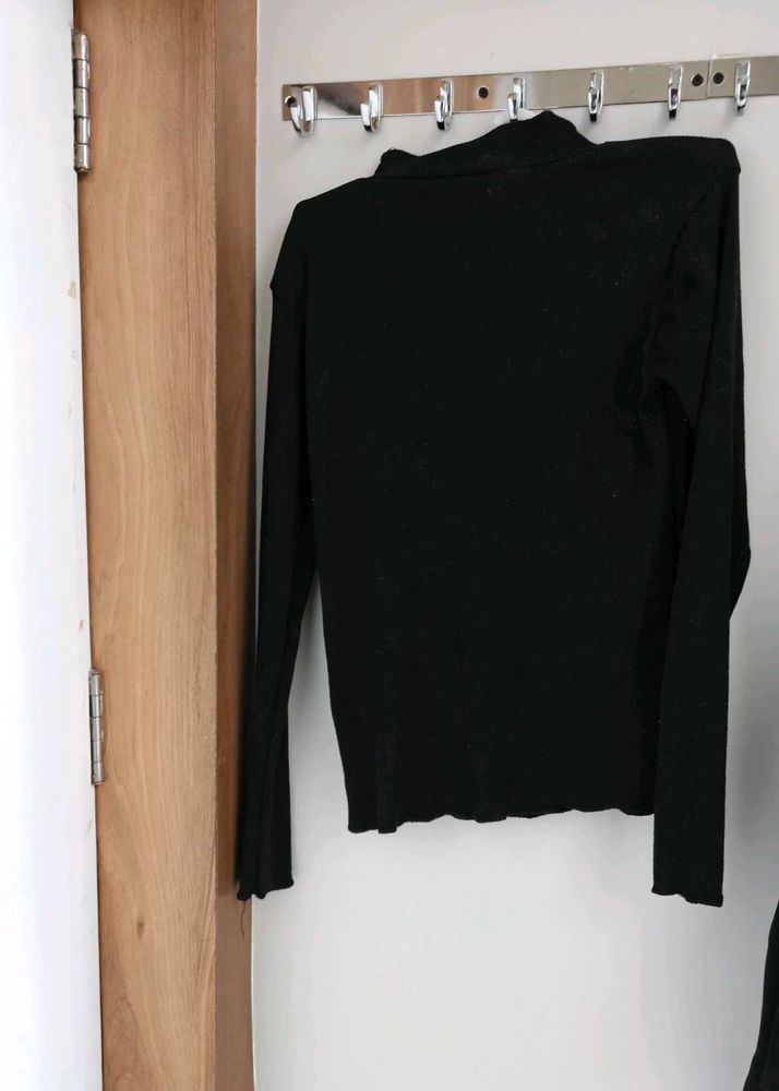 Warm Black Long Sleeve Top knit wool