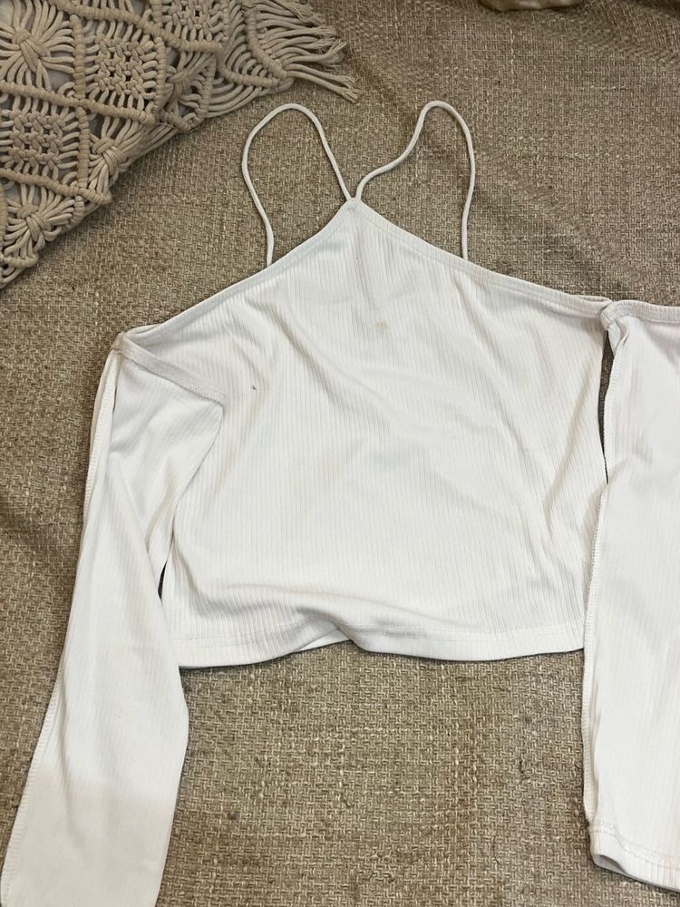 White Long Sleeve Crop Top