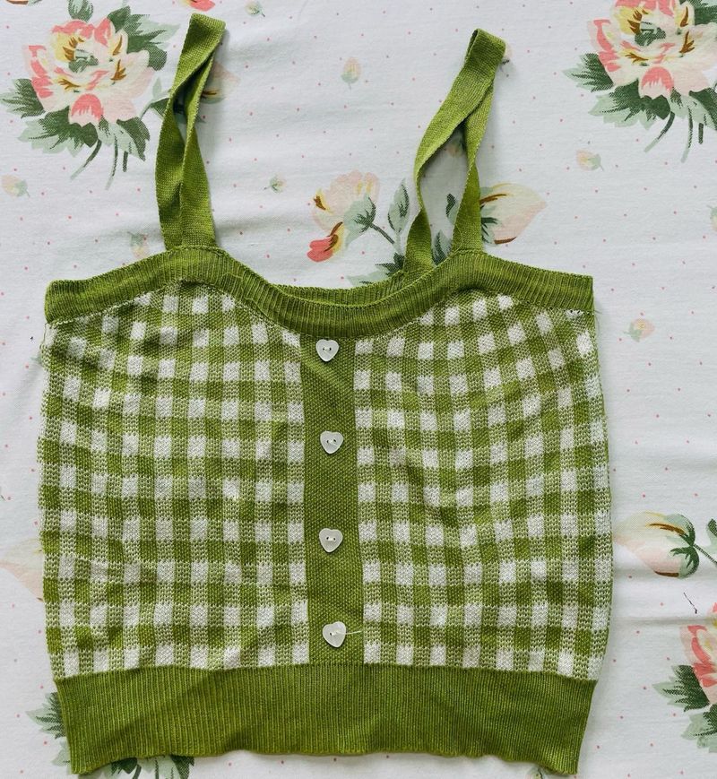Green Gingham Knit Tank