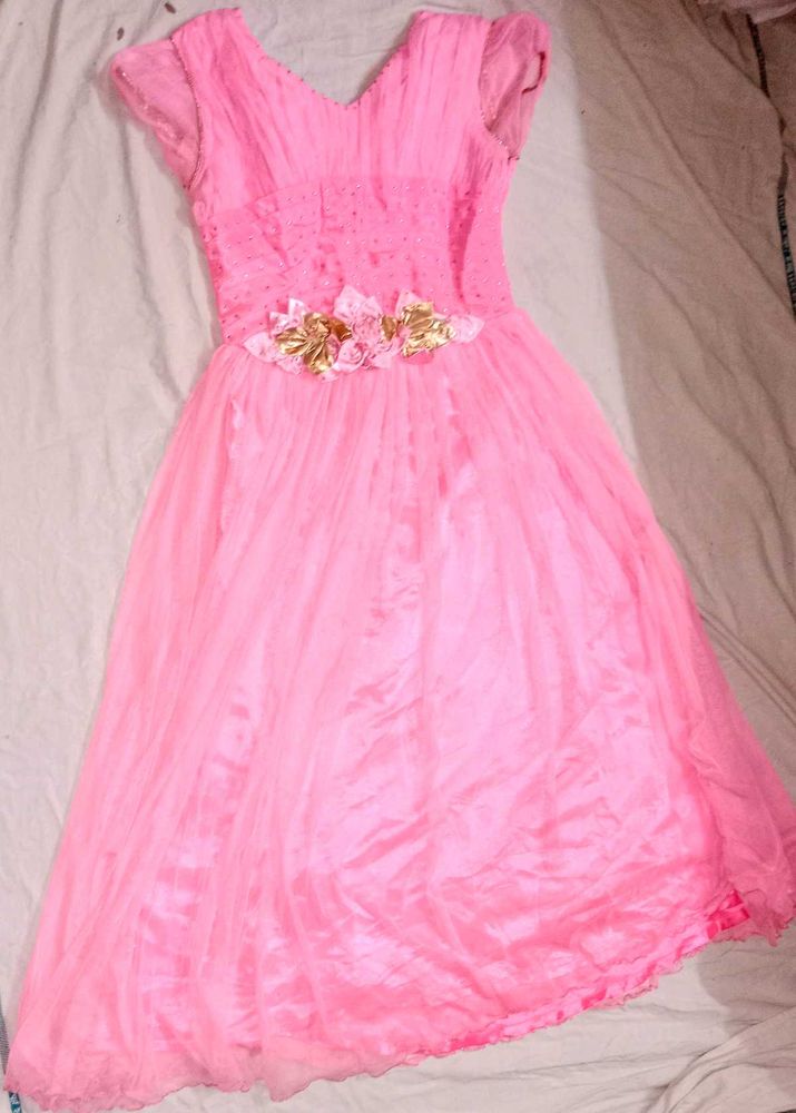 Pink Party Dress with Floral Details