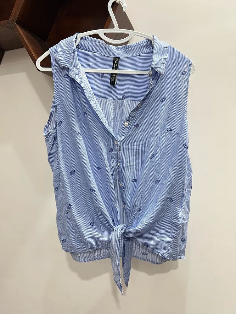 Striped Tie-Front Sleeveless Top
