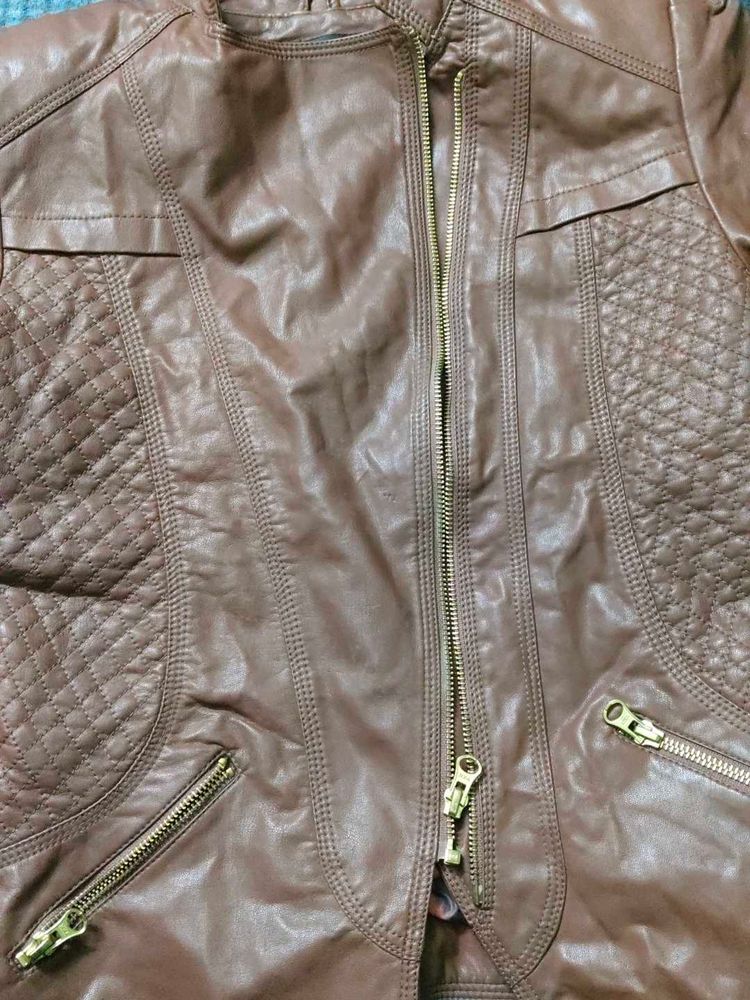 Brown Faux Leather Moto Jacket
